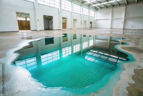 A vast puddle of viscous teal liquid coats the entire width of a white surface, exuding an air of mystery and contemplation, ambient lighting, slow movement, viscous teal liquid, visual interest