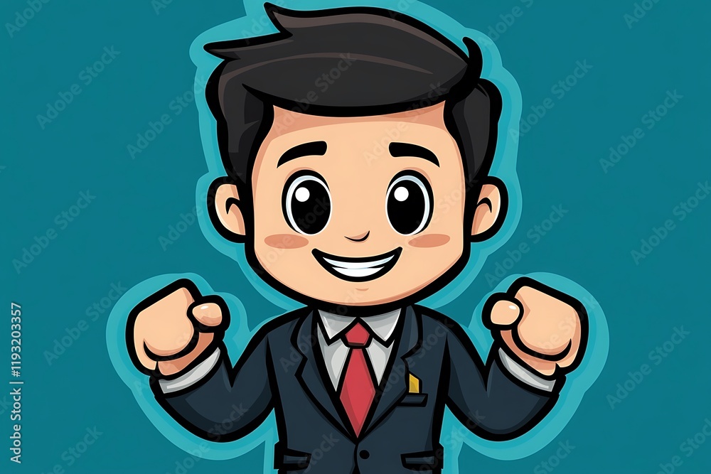 Happy Chibi Boy in Suit Standing Confidently Happy Chibi Boy in Suit Standing Confidently