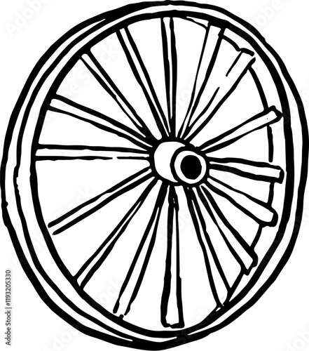 Wild western. Hand drawn doodle sketch illustration. Cart wheel 