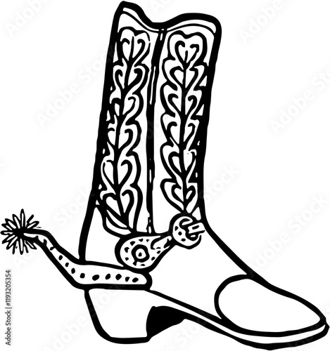 Wild western. Hand drawn doodle sketch illustration.  Cowboy shoes 