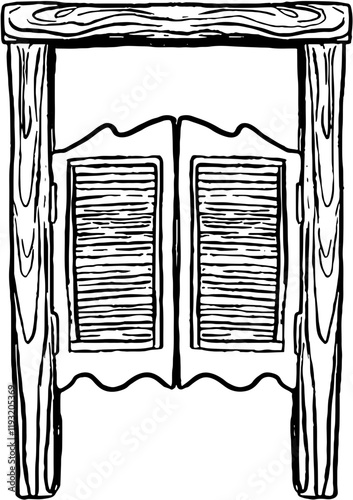 Wild western. Hand drawn doodle sketch illustration. Saloon door