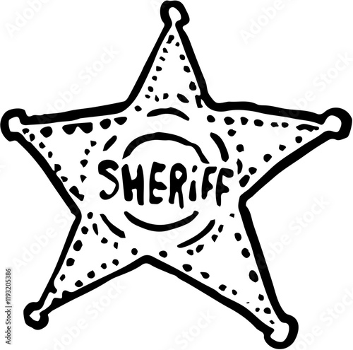 Wild western. Hand drawn doodle sketch illustration. Sheriff badge