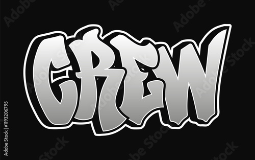 Crew word trippy psychedelic graffiti style letters. Vector hand drawn doodle cartoon logo Crew illustration
