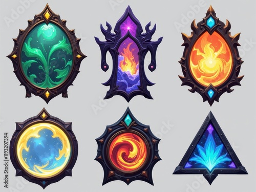 Fantasy Game Assets Ornate Elemental Frames Nature Fire Water Air Magic