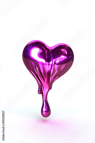 Melting pink heart is dripping on white background