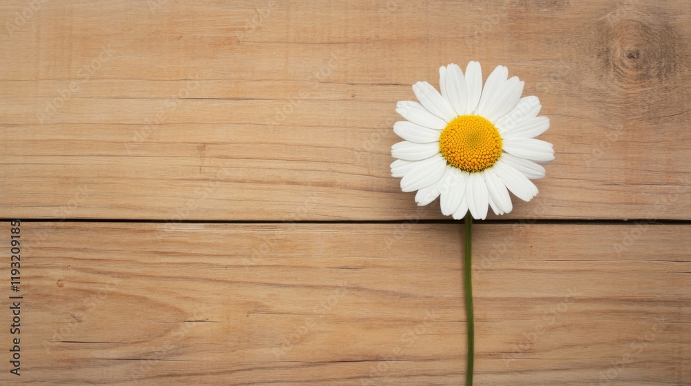Obraz premium Single daisy on rustic wood background.