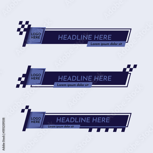 lower third or news bar design with racing style, dark blue color theme and minimalist design