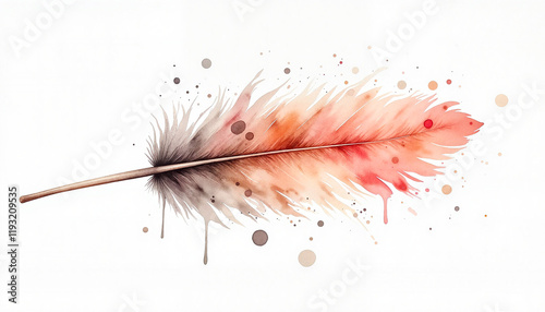 Elegant ostrich feather duster in vibrant watercolor splashes, artistry