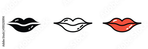 Set of Thin lips icon collection. Women Smile Lips symbol. Vector Illustration. 