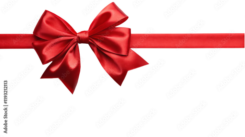 A vibrant red ribbon tied into a classic bow placed diagonally on a white background, offering ample copy space for text or designs. A vibrant red ribbon tied into a classic bow placed diagonally on a white background, offering ample copy space for text or designs.
