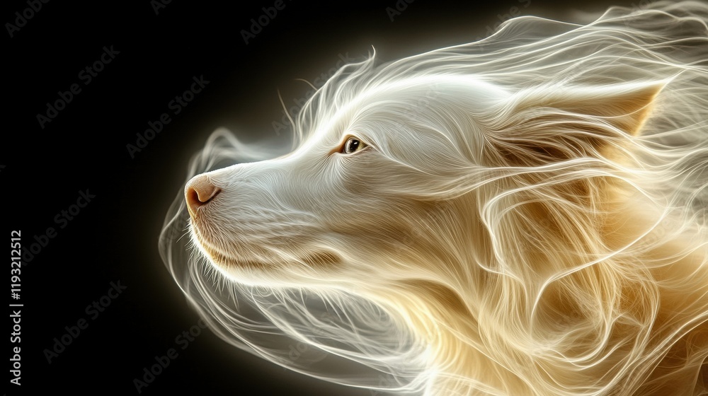 Naklejka premium Elegant dog with flowing fur on black background