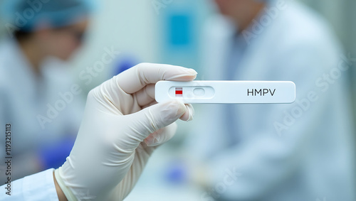 Doctor holding a test device, hMPV