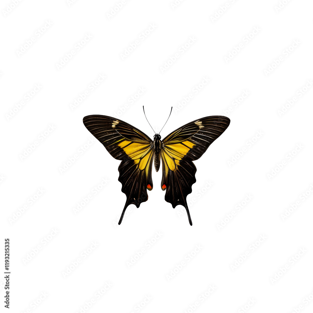 Papilio Butterfly: A stunning Papilio butterfly, showcases striking patterns, with black and yellow wings, poised delicately. Papilio Butterfly: A stunning Papilio butterfly, showcases striking patterns, with black and yellow wings, poised delicately.