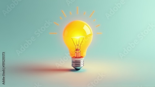 Bright Idea Glowing Light Bulb on Pastel Background
