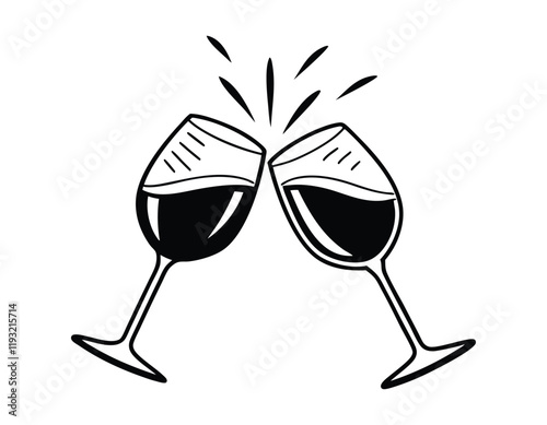 two wine glasses toasting with liquid splashing out, ideal for event promotions, party themes, or celebratory designs. great for festive graphics.