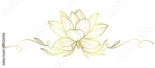 Lotus flower line art style with gold color, vesak day vector