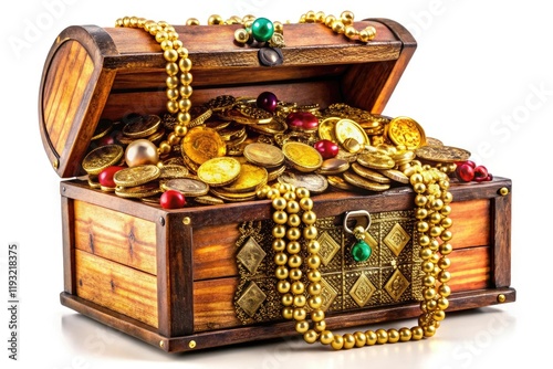 A treasure chest filled with gold coins and jewels, valuable collection, precious stones, luxury goods, treasure trove, golden riches photo