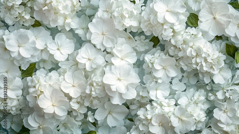 Background banner texture of flowers: close-up of a field of gorgeous white hydrangeas in bloom Background banner texture of flowers: close-up of a field of gorgeous white hydrangeas in bloom