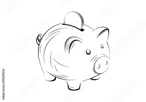 Vintage Piggy Bank Woodcut Engraving Style Vector Illustration with Detailed Hand-Drawn Design