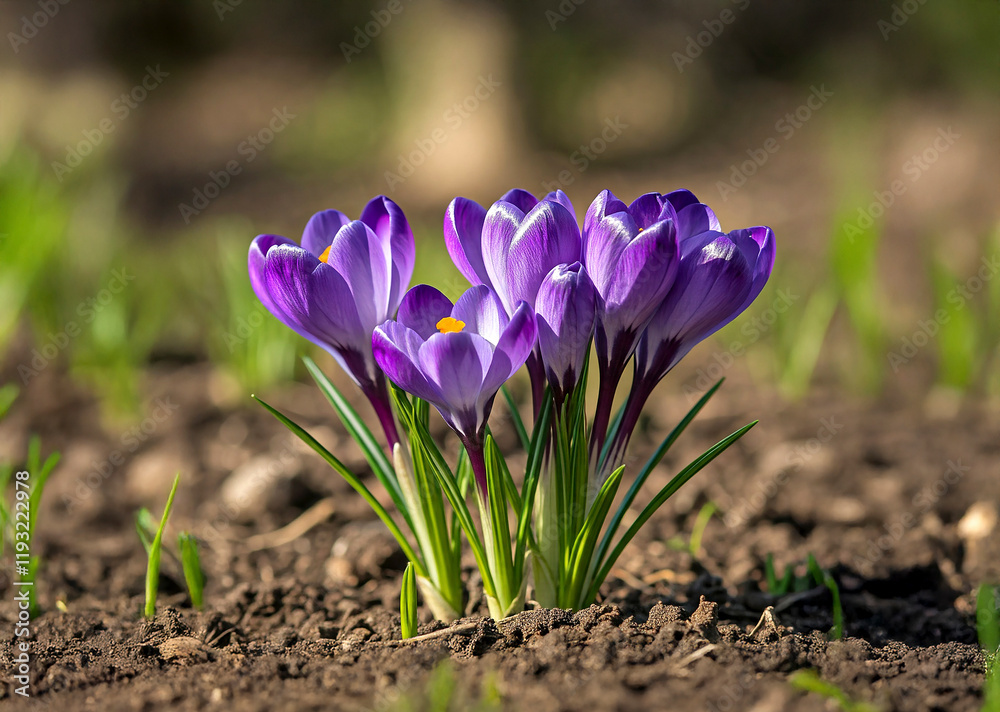 purple crocuses blooming in the garden purple crocuses blooming in the garden