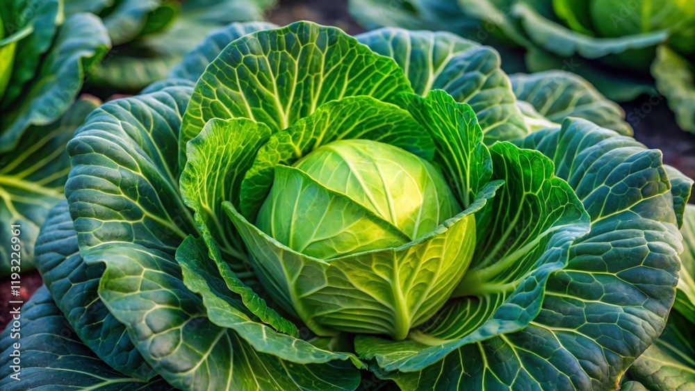 Fototapeta premium Close-up of ripe cabbage in the field 