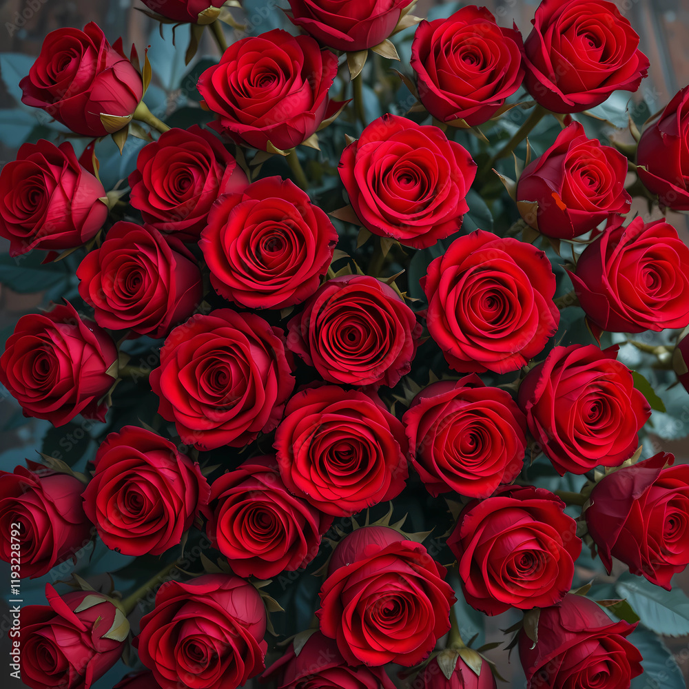 Twenty vibrant red roses from above. Twenty vibrant red roses from above.