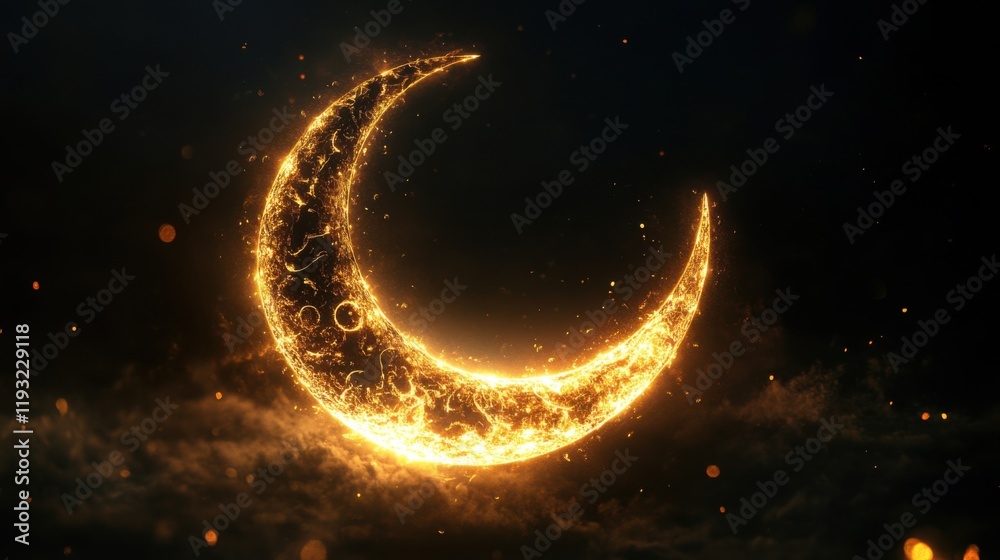 Arabic calligraphy with crescent moon glowing softly, Ultra HD, luxurious decorative elements Arabic calligraphy with crescent moon glowing softly, Ultra HD, luxurious decorative elements