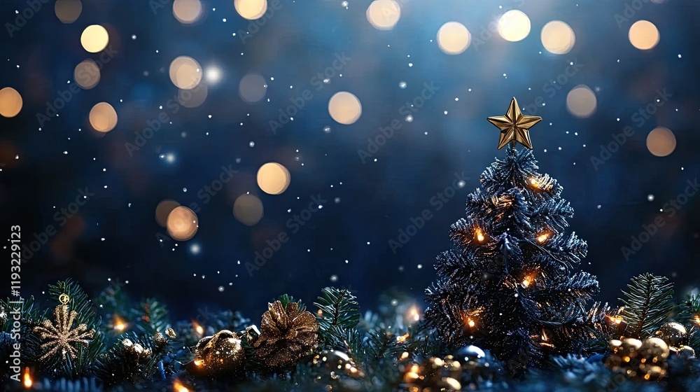 Minimalist Navy Blue Christmas Background with Bokeh Lights Minimalist Navy Blue Christmas Background with Bokeh Lights