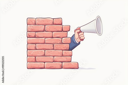 Digital art logo trowel and brick wall for modern construction photo