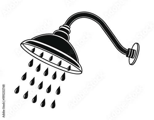 simple and clean graphic of a showerhead with water drops, suitable for illustrating topics related to cleanliness, water usage, or bathroom fixtures