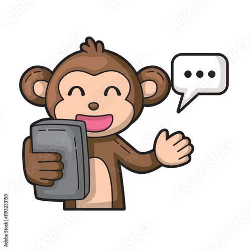 Happy monkey with a phone in speech bubble. great for communications, technology, humor, and social media concepts in design projects