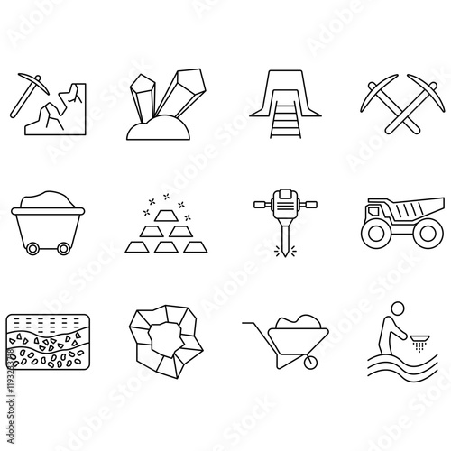 Mining icons set. Set of editable stroke icons.Set of Mining