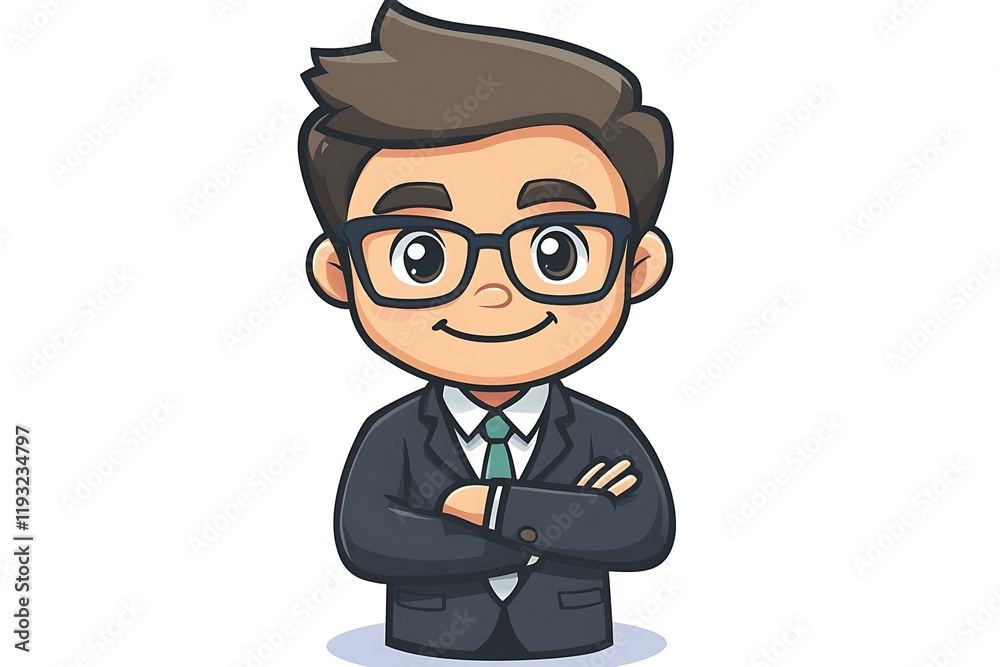 Cute Cartoon Businessman in Suit and Glasses Cute Cartoon Businessman in Suit and Glasses