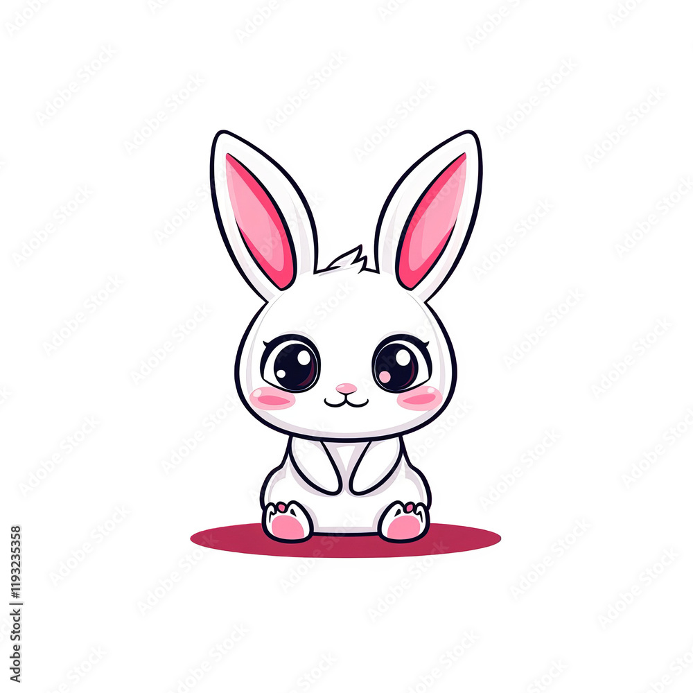 Fototapeta premium Cute cartoon rabbit sitting on pink surface digital illustration adorable environment whimsical viewpoint animal concept