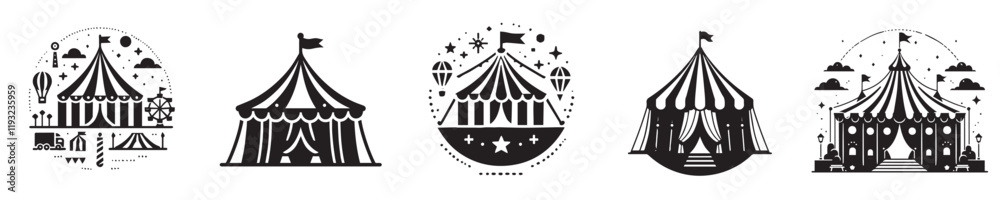 vector set of circus tent silhouettes