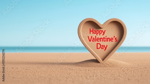 A sandy beach setting features a heart-shaped card wishing 