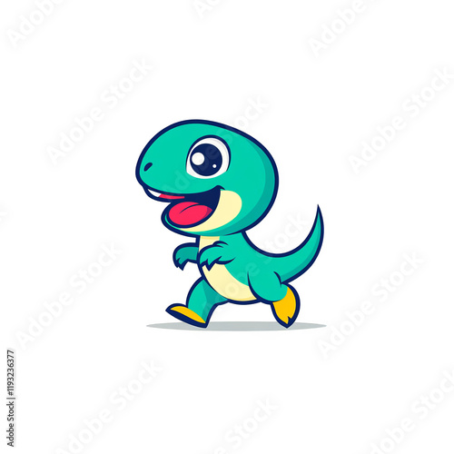 Playful cartoon dinosaur character running in a whimsical environment for children���s enterta photo