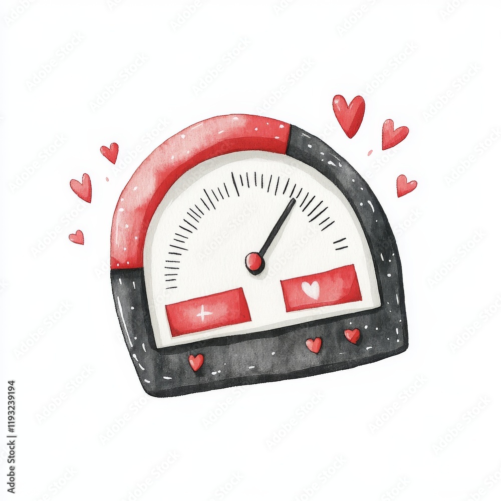 Cute watercolor illustration of a love meter. Cute watercolor illustration of a love meter.