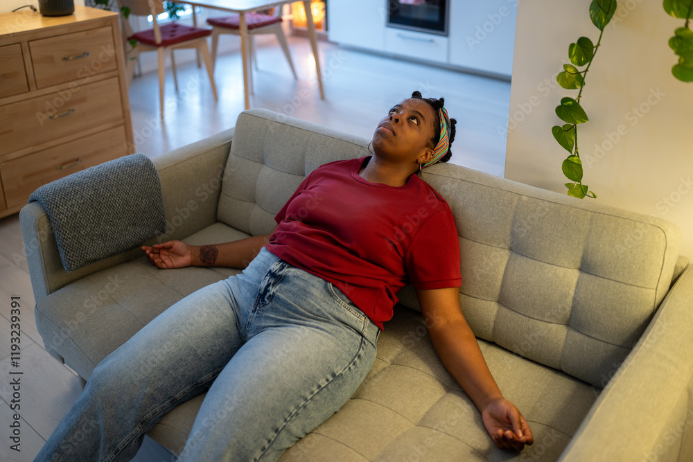 Ταπετσαρία Fatigued, emotionally drained black woman lying on sofa