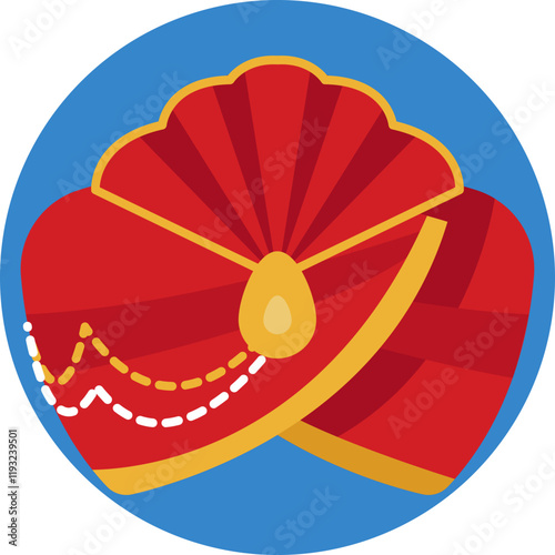 The turban represents respect and tradition, often worn by the groom as a mark of dignity during the wedding ceremony.