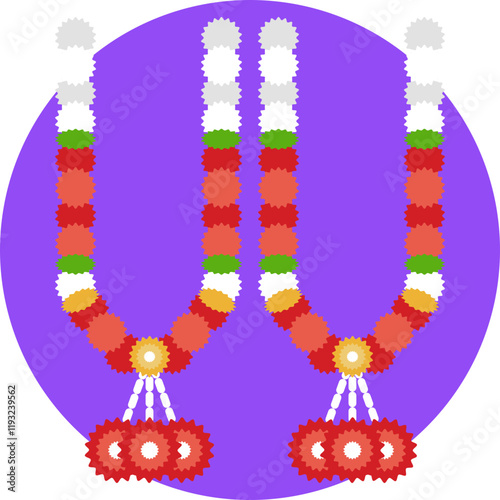 Mala (Garland): A sacred necklace of flowers or beads, exchanged between the bride and groom as a symbol of unity and love during the wedding ceremony.