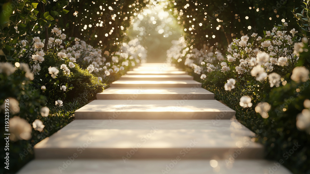 Enchanting Garden Pathway at Sunset with Glowing Flowers Enchanting Garden Pathway at Sunset with Glowing Flowers
