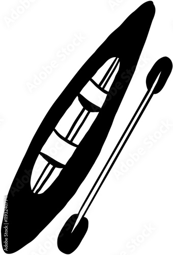 Camping. Hand drawn doodle sketch vector isolated. Canoe boat
