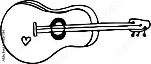 Camping. Hand drawn doodle sketch vector isolated. Guitar 