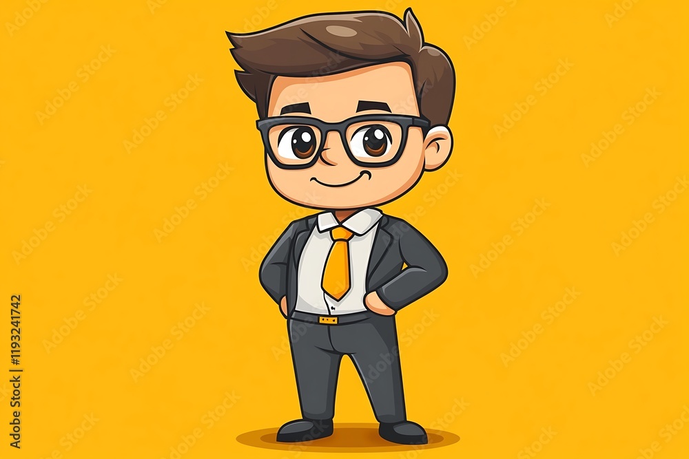 Adorable Cartoon Boy Businessman Glasses Red Tie Adorable Cartoon Boy Businessman Glasses Red Tie