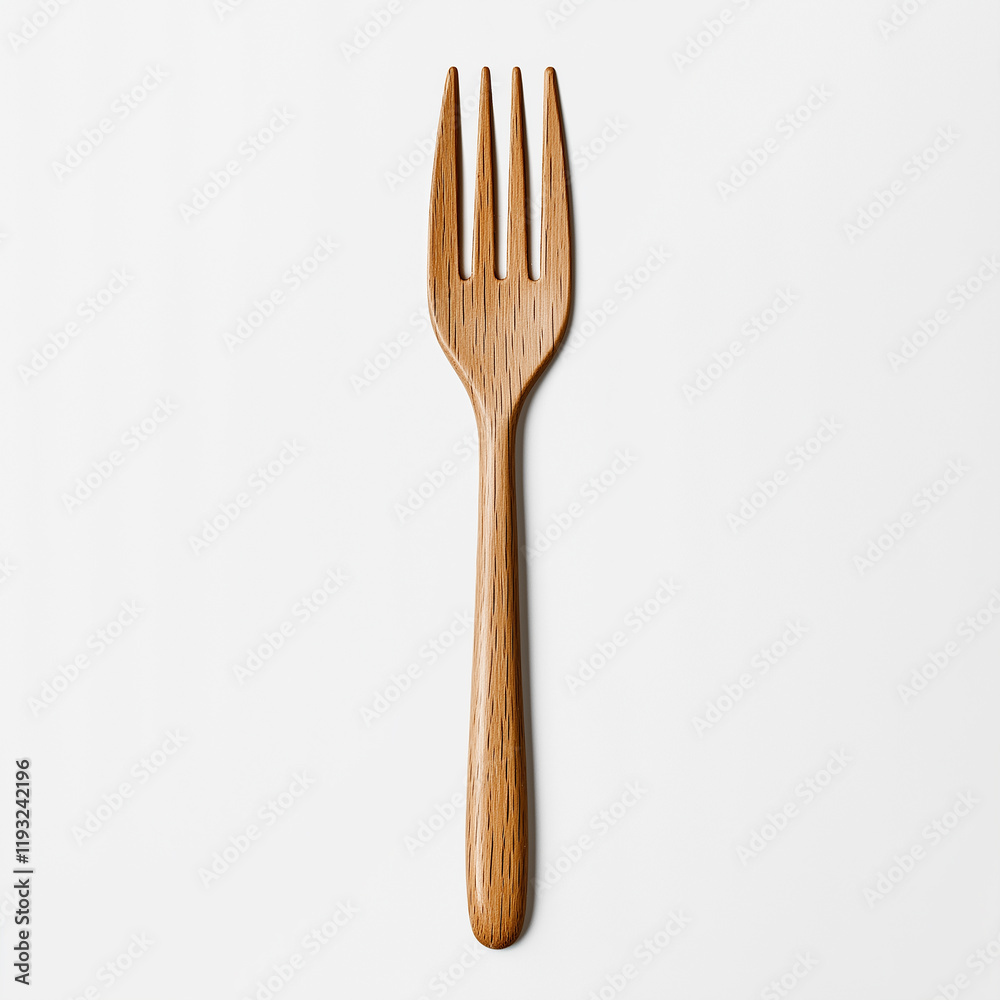 Wooden fork lying on white background representing sustainable eating habits Wooden fork lying on white background representing sustainable eating habits
