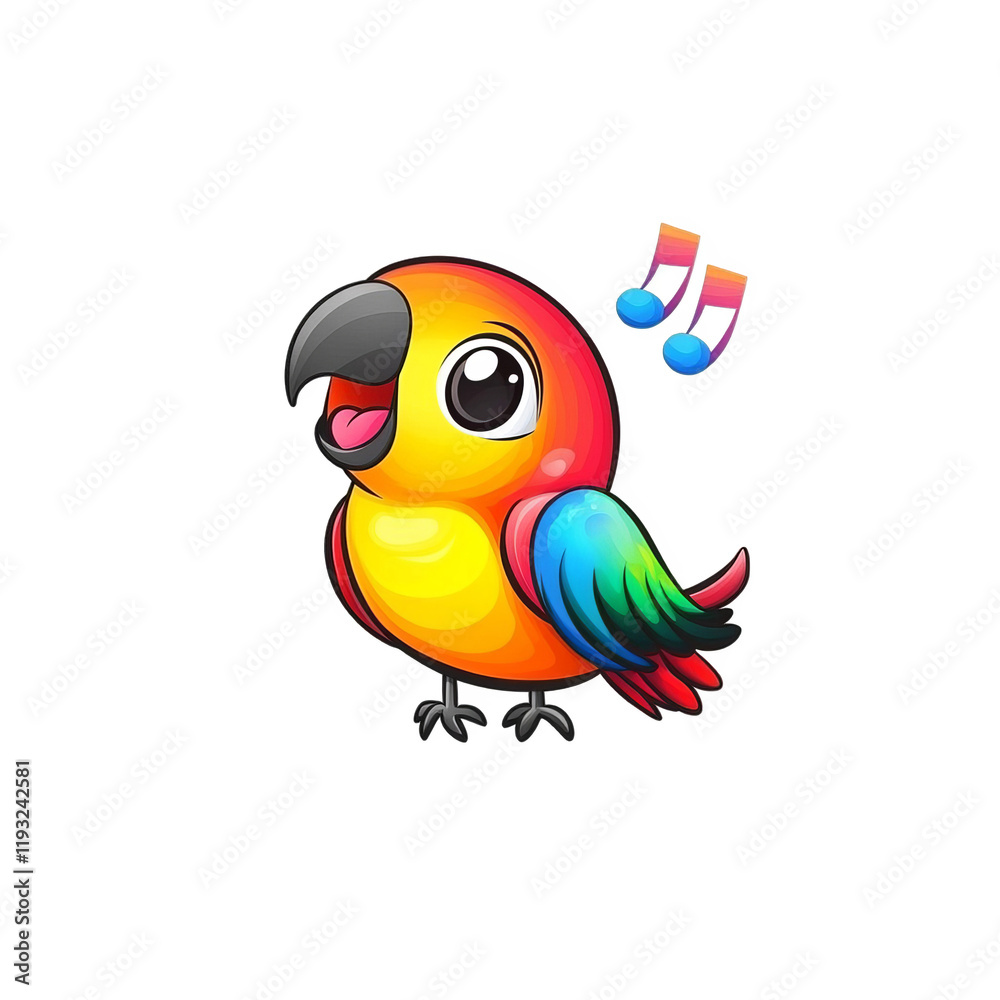 Obraz premium Colorful parrot singing cheerfully tropical jungle cartoon illustration bright environment playful viewpoint nature concept