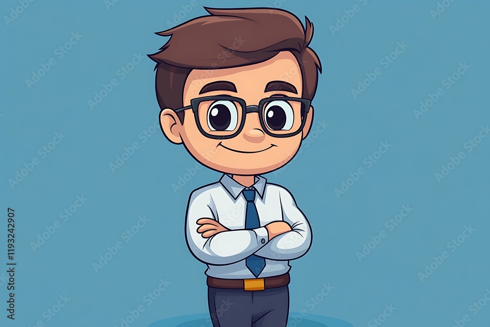 Smiling Young Businessman Cartoon Portrait