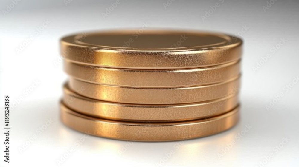 Close-Up View of Stacked Metallic Coins on a Bright Surface Close-Up View of Stacked Metallic Coins on a Bright Surface