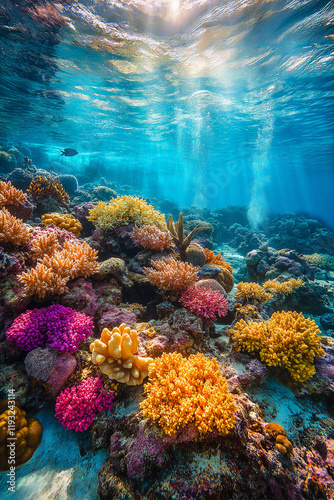 Récif corallien vibrant avec créatures marines exotiques et eau cristalline